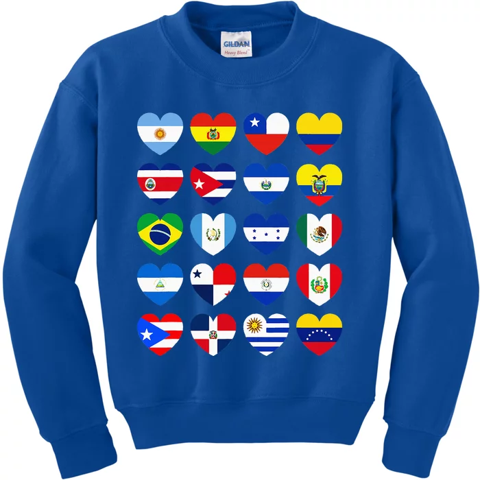 Hispanic Heritage Month Latino All Countries Heart Flags Kids Sweatshirt