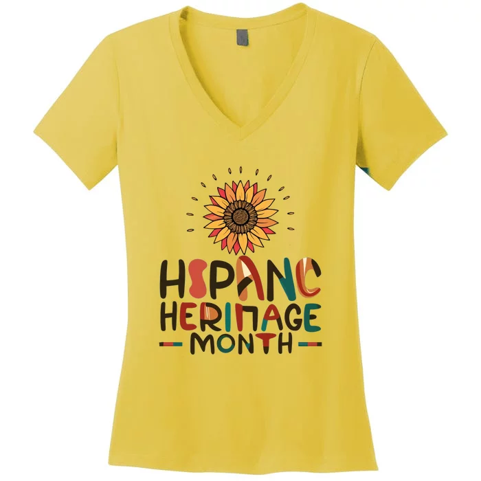 Hispanic Heritage Month Latino Countries Flag Sunflower Women's V-Neck T-Shirt