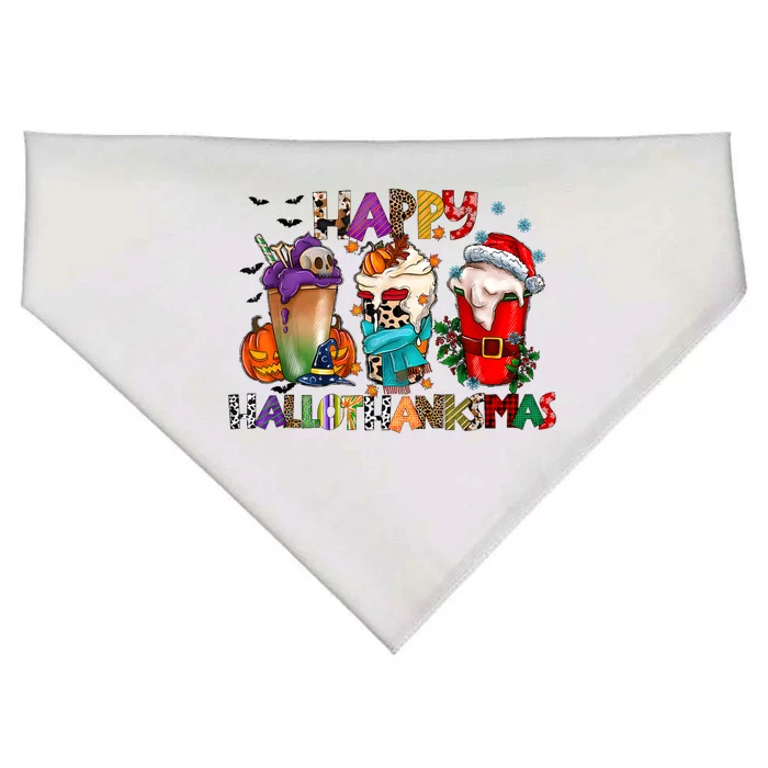 Happy Hallothanksmas Merry Christmas Thanksgiving Halloween USA-Made Doggie Bandana