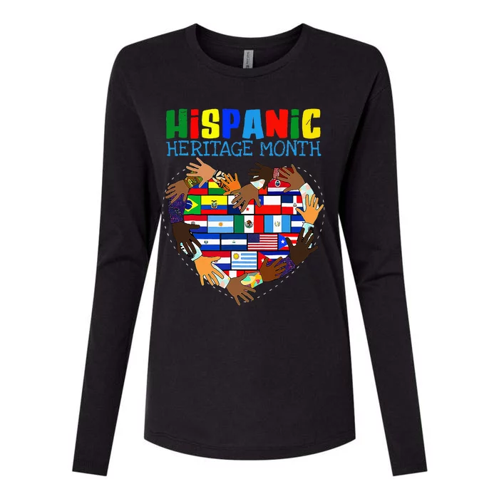 Hispanic Heritage Month All Countries Flag Heart Hands Womens Cotton Relaxed Long Sleeve T-Shirt