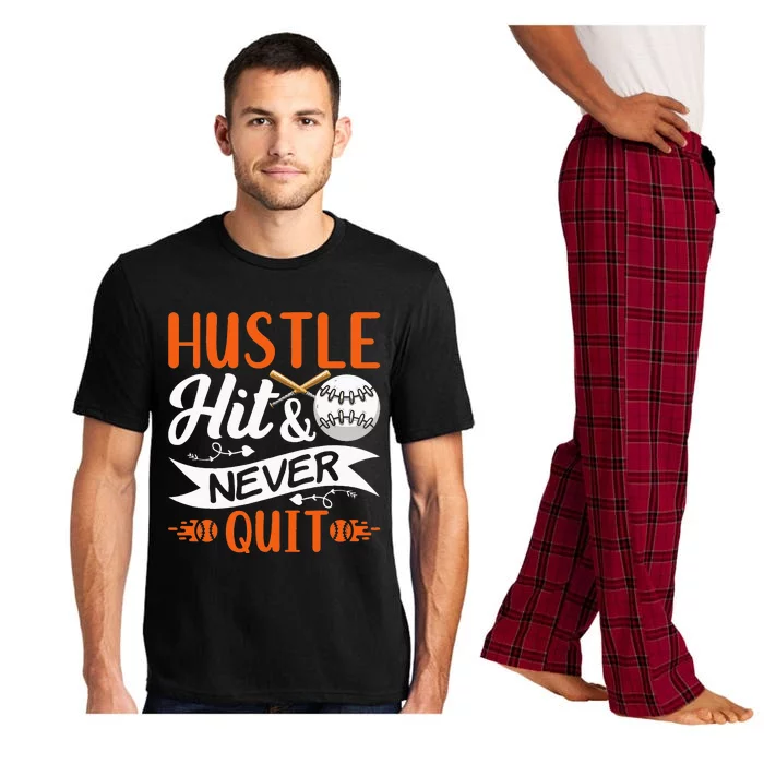 Hustle Hit & Never Quit Funny Baseball Quotes Baseball Pajama Set