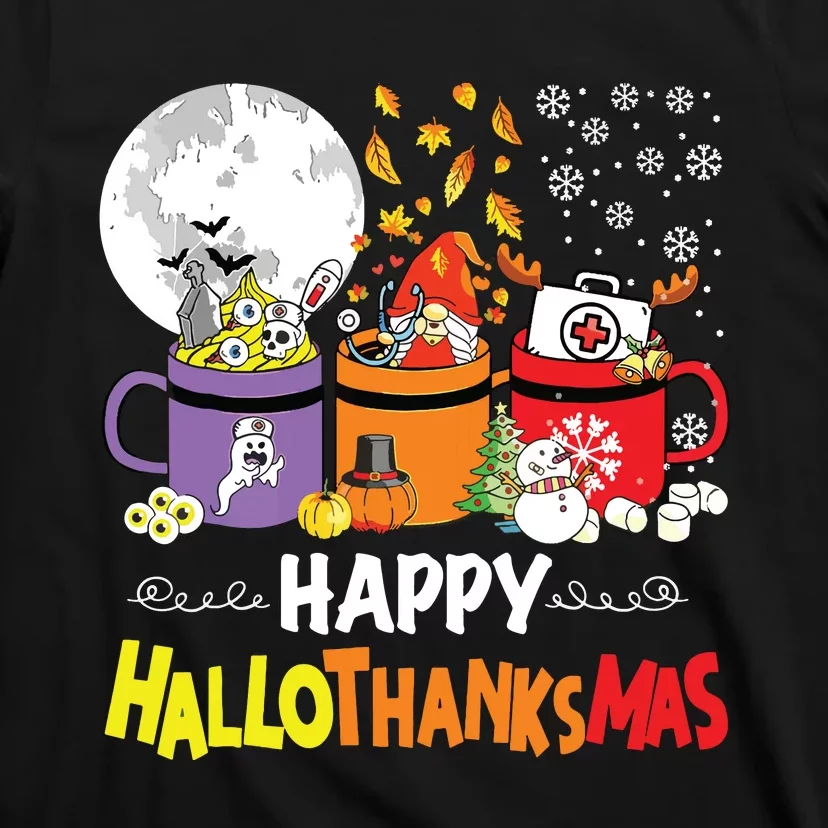 Happy Hallothanksmas Nurse Coffee Funny Halloween Nurse T-Shirt