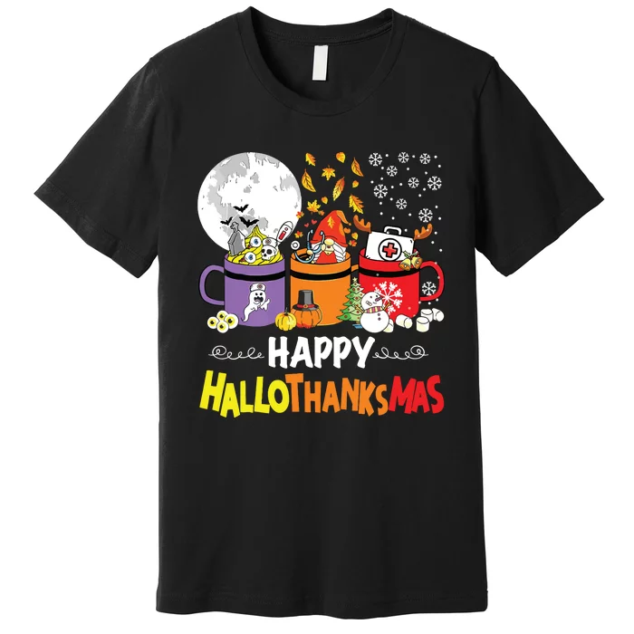 Happy Hallothanksmas Nurse Coffee Funny Halloween Nurse Premium T-Shirt