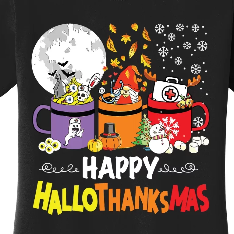 Happy Hallothanksmas Nurse Coffee Funny Halloween Nurse Women's T-Shirt