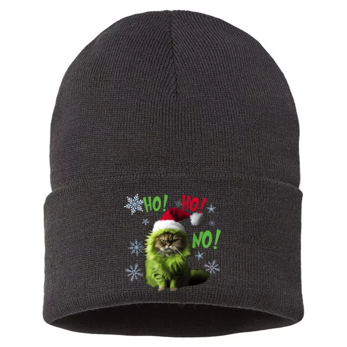 Ho Ho No Funny Bad Cat Christmas Sustainable Knit Beanie