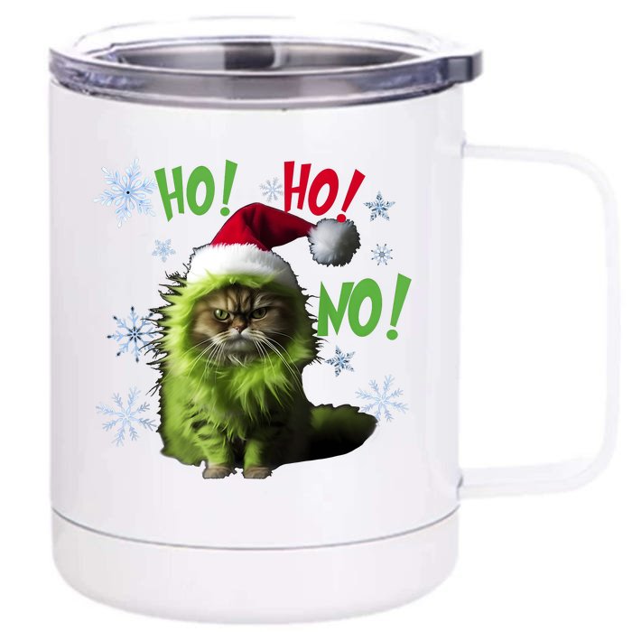 Ho Ho No Funny Bad Cat Christmas Front & Back 12oz Stainless Steel Tumbler Cup