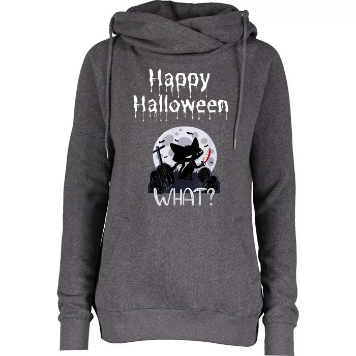 Happy Halloween Night With Black Cat Womens Funnel Neck Pullover Hood