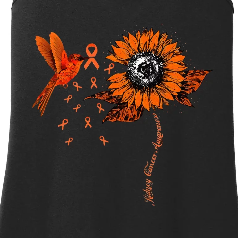 Hummingbird Holding Orange Ribbon Kidney Cancer Awareness Ladies Essential Tank