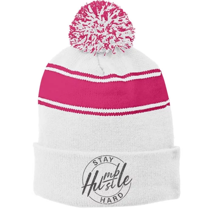 Humble Hustle Odometer Style Stripe Pom Pom Beanie