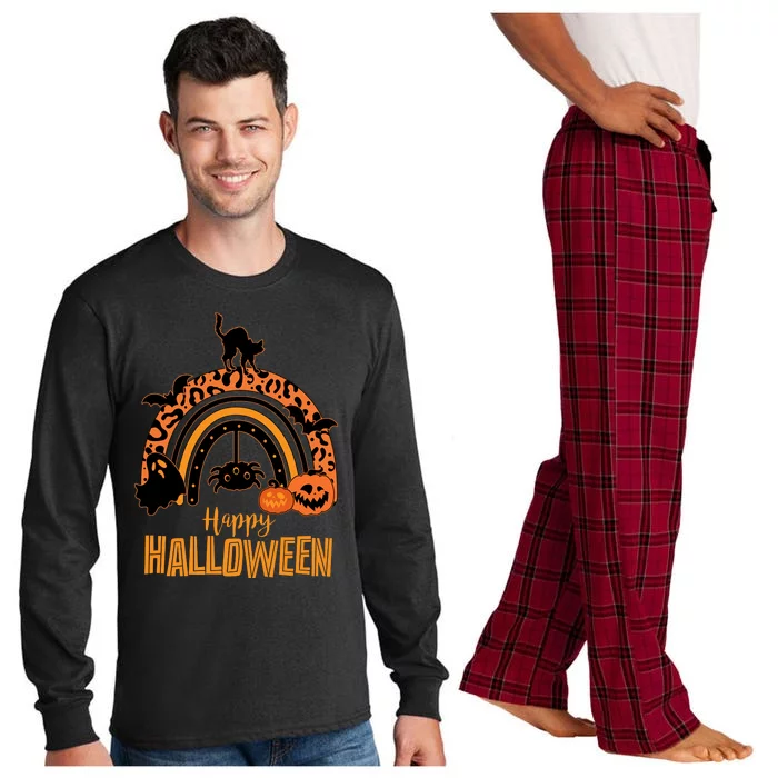 Happy Halloween Orange Patterned Rainbow Long Sleeve Pajama Set