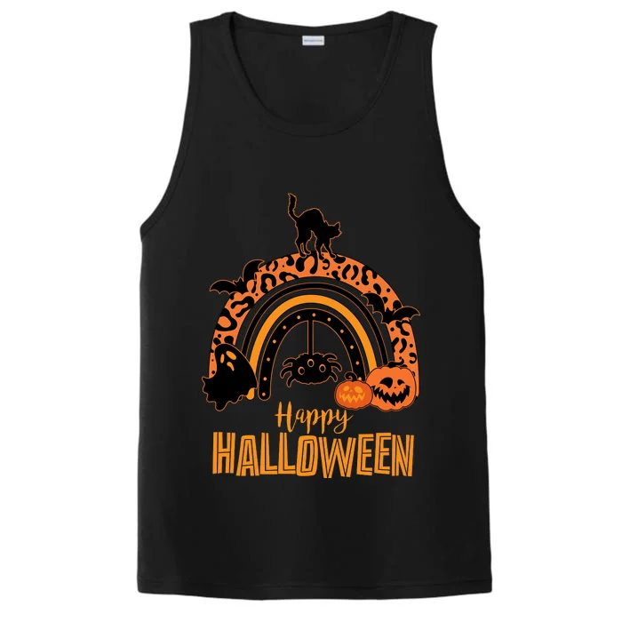 Happy Halloween Orange Patterned Rainbow Performance Tank