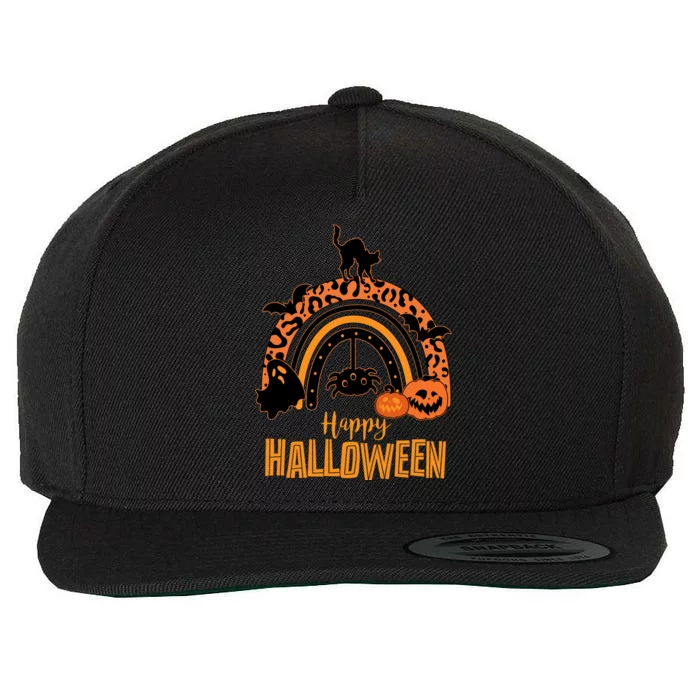 Happy Halloween Orange Patterned Rainbow Wool Snapback Cap