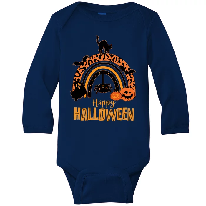 Happy Halloween Orange Patterned Rainbow Baby Long Sleeve Bodysuit