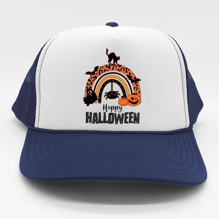 Happy Halloween Orange Patterned Rainbow Trucker Hat