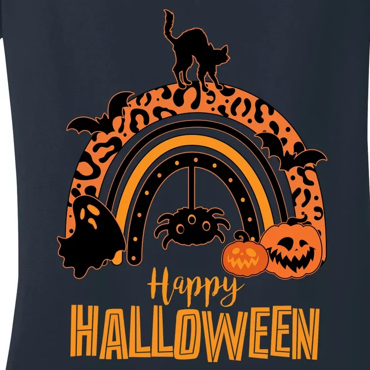 Happy Halloween Orange Patterned Rainbow Women's V-Neck T-Shirt