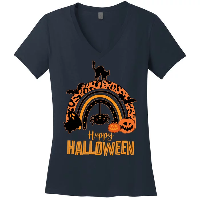 Happy Halloween Orange Patterned Rainbow Women's V-Neck T-Shirt