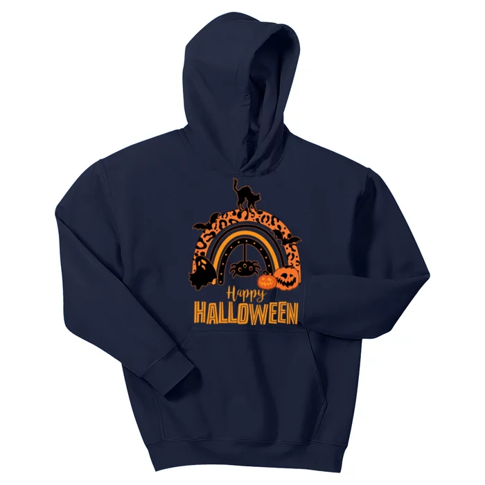 Happy Halloween Orange Patterned Rainbow Kids Hoodie