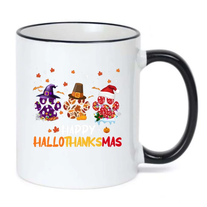 Happy Hallothanksmas Paw Halloween Thanksgiving Christmas Black Color Changing Mug