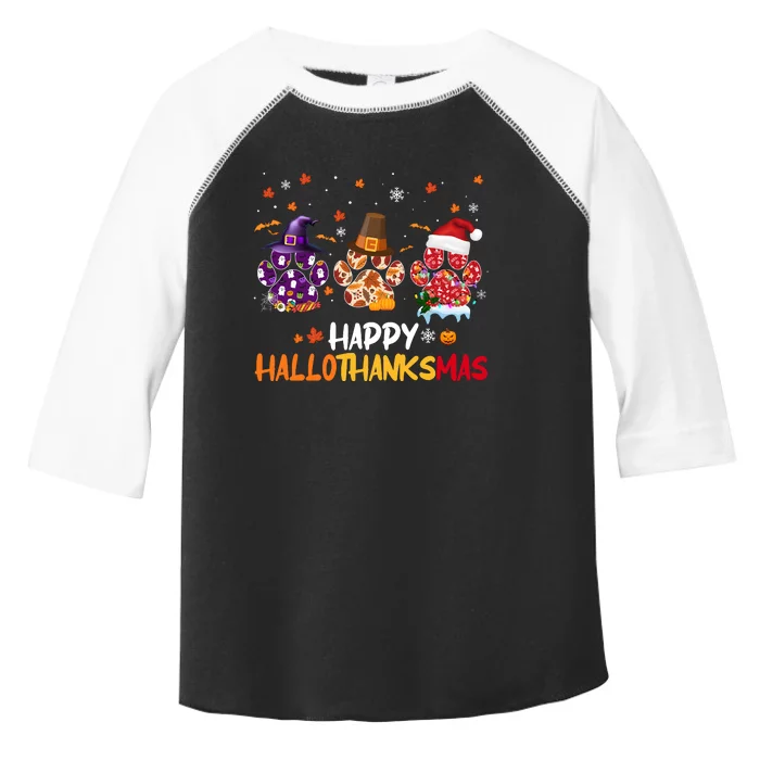 Happy Hallothanksmas Paw Halloween Thanksgiving Christmas Toddler Fine Jersey T-Shirt