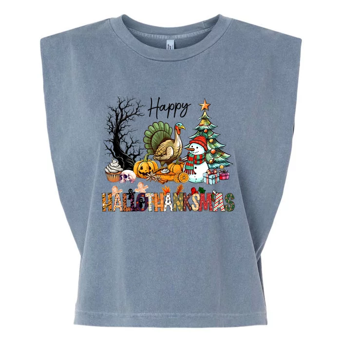 Happy Hallothanksmas Pumpkin Ice Cream Christmas Tree Garment-Dyed Women's Muscle Tee