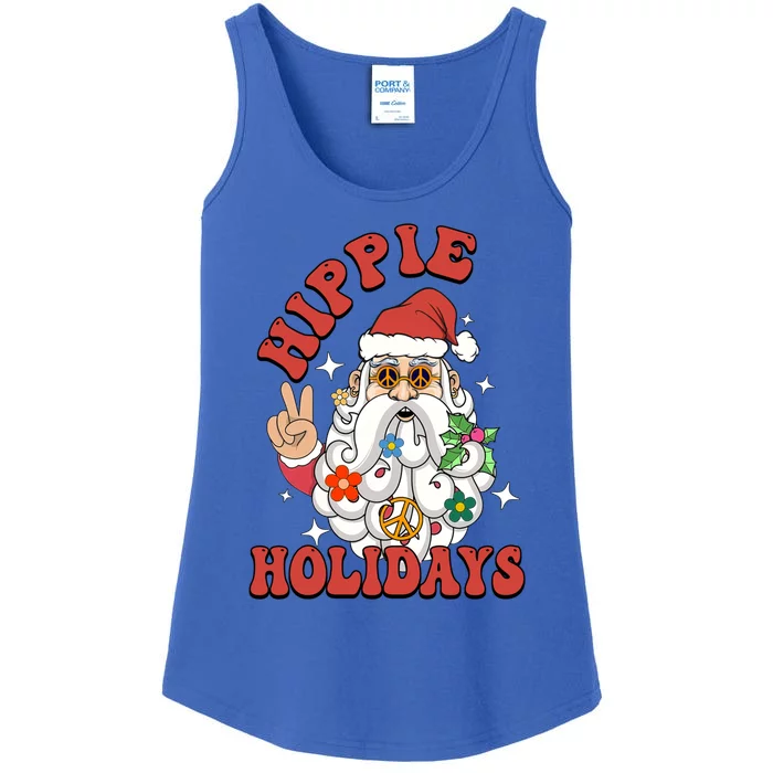 Hippie Holidays Peace Love Christmas Santa Claus Pajamas Funny Gift Ladies Essential Tank