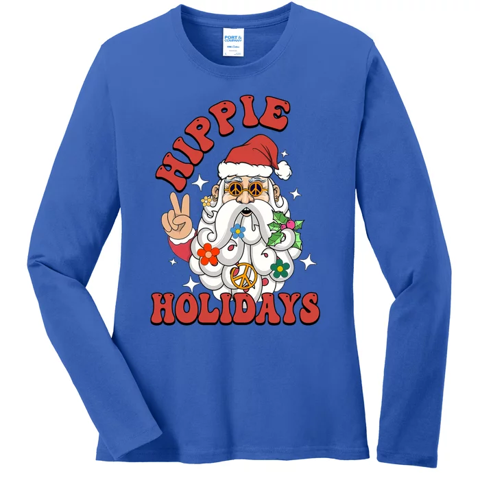 Hippie Holidays Peace Love Christmas Santa Claus Pajamas Funny Gift Ladies Long Sleeve Shirt