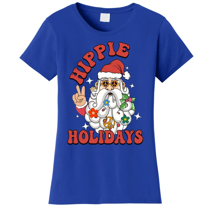 Hippie Holidays Peace Love Christmas Santa Claus Pajamas Funny Gift Women's T-Shirt