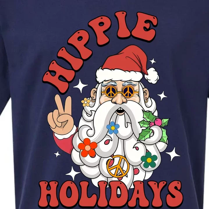 Hippie Holidays Peace Love Christmas Santa Claus Pajamas Funny Gift Sueded Cloud Jersey T-Shirt