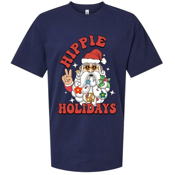 Hippie Holidays Peace Love Christmas Santa Claus Pajamas Funny Gift Sueded Cloud Jersey T-Shirt