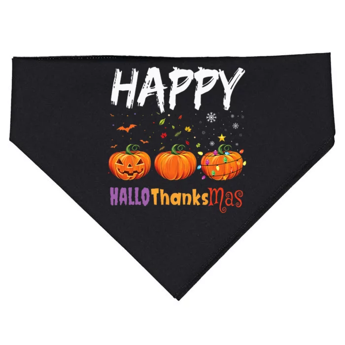 Happy Hallothanksmas Pumpkin Halloween Thanksgiving Xmas USA-Made Doggie Bandana