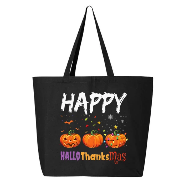 Happy Hallothanksmas Pumpkin Halloween Thanksgiving Xmas 25L Jumbo Tote