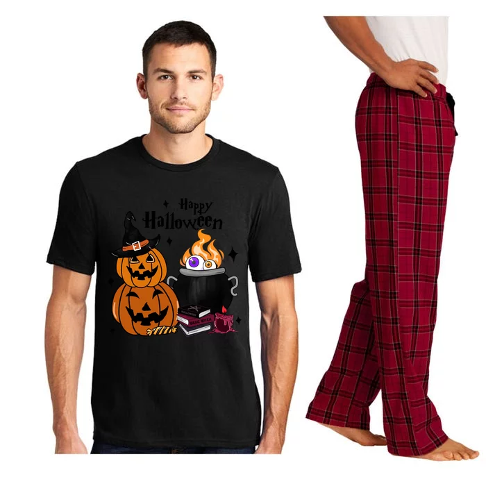 Happy Halloween Potluck Pumpkin Witch Spooky Graphic Plus Size Party Pajama Set