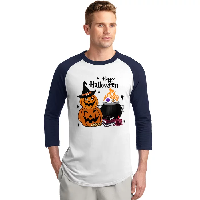 Happy Halloween Potluck Pumpkin Witch Spooky Graphic Plus Size Party Baseball Sleeve Shirt