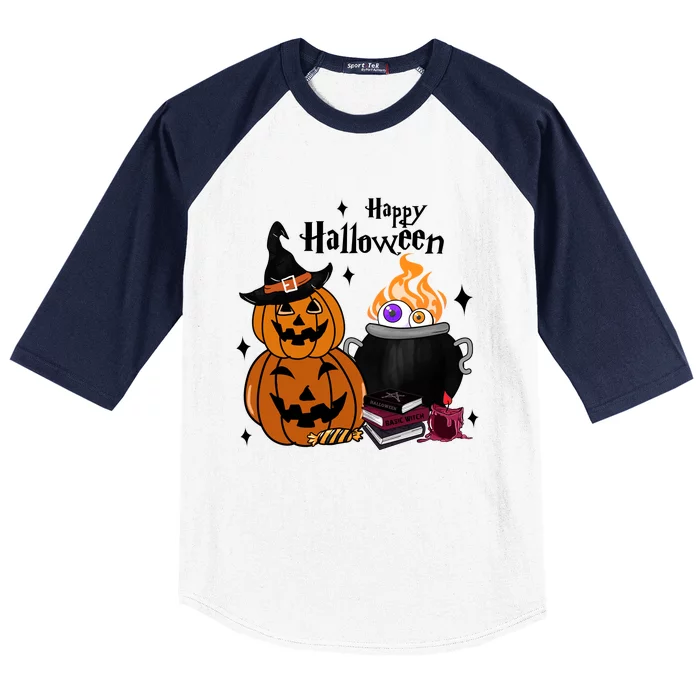 Happy Halloween Potluck Pumpkin Witch Spooky Graphic Plus Size Party Baseball Sleeve Shirt