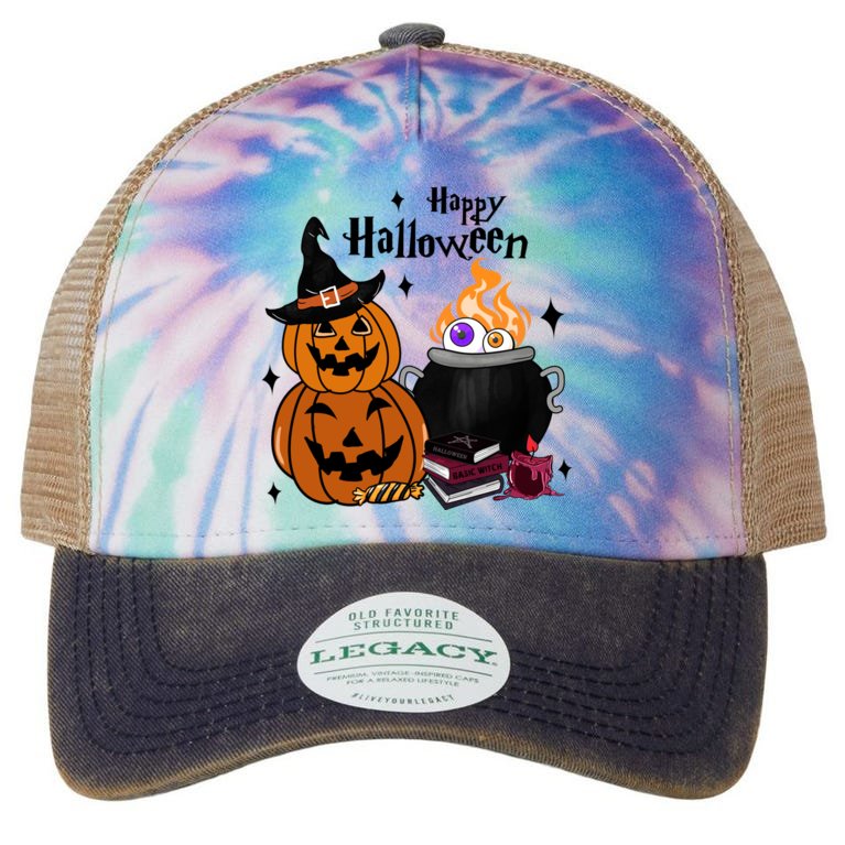 Happy Halloween Potluck Pumpkin Witch Spooky Graphic Plus Size Party Legacy Tie Dye Trucker Hat