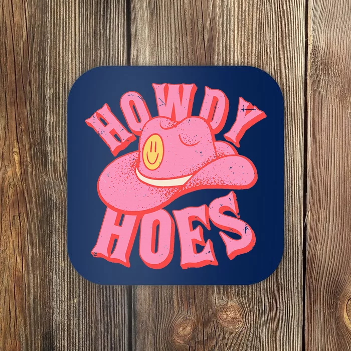 Howdy Hoes Pink Retro Funny Cowboy Cowgirl Western Coaster