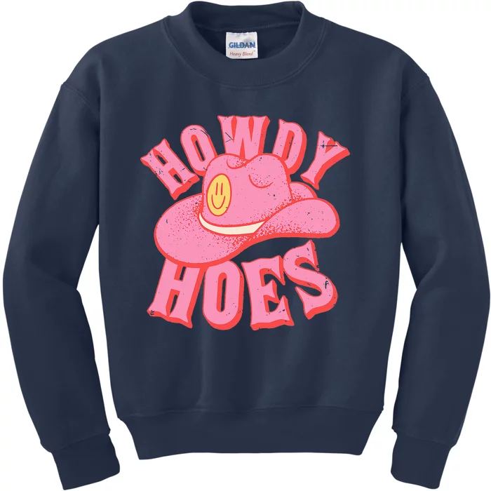 Howdy Hoes Pink Retro Funny Cowboy Cowgirl Western Kids Sweatshirt