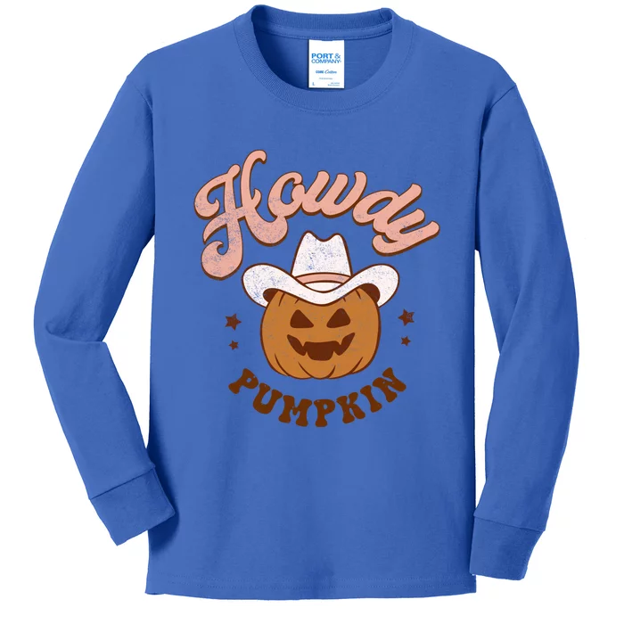 Halloween Howdy Pumpkin Cow Hat Happy Meaningful Gift Kids Long Sleeve Shirt