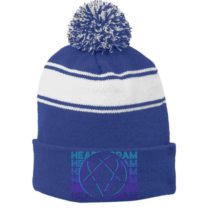 Heartagram Heart Pentagram Retro Gift Stripe Pom Pom Beanie