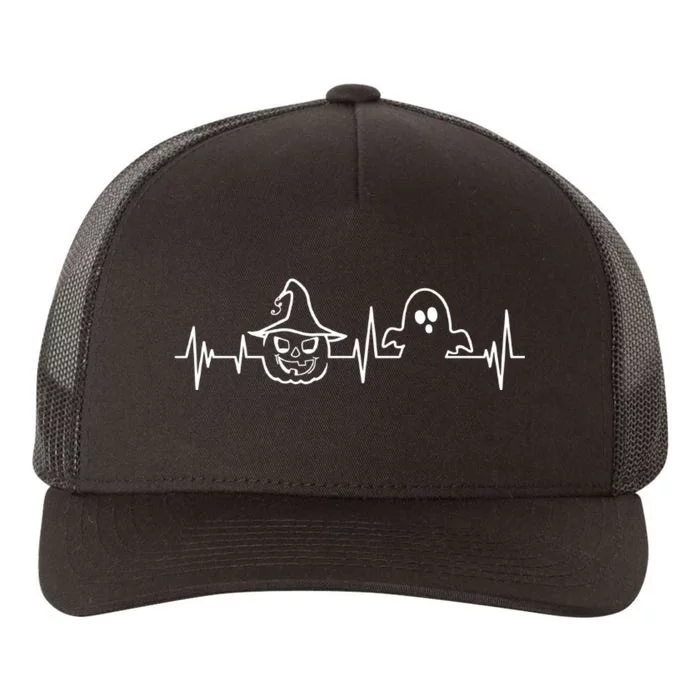 Halloween Heartbeat Pumpkin Ghost Yupoong Adult 5-Panel Trucker Hat