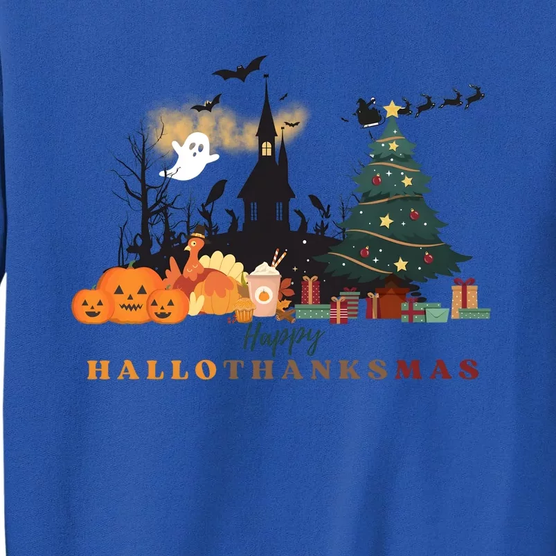 Happy Hallowthanksmas Pumpkin Xmas Tree Tall Sweatshirt