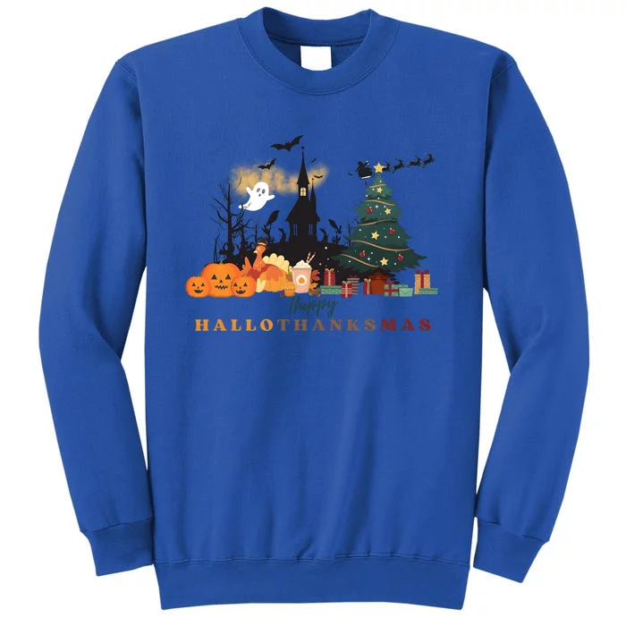 Happy Hallowthanksmas Pumpkin Xmas Tree Tall Sweatshirt