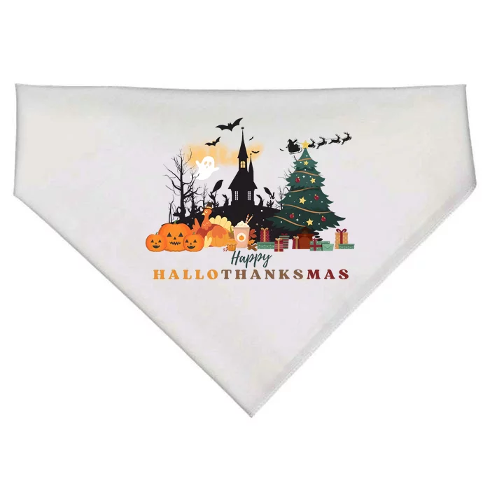 Happy Hallowthanksmas Pumpkin Xmas Tree USA-Made Doggie Bandana