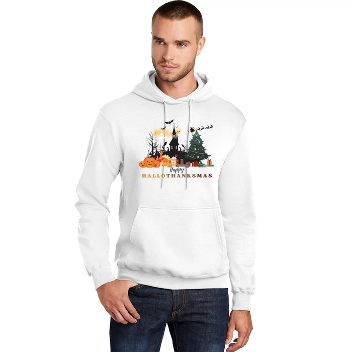 Happy Hallowthanksmas Pumpkin Xmas Tree Hoodie