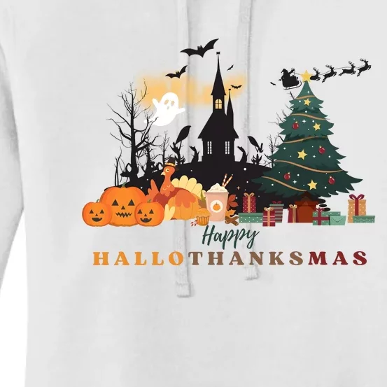 Happy Hallowthanksmas Pumpkin Xmas Tree Women's Pullover Hoodie