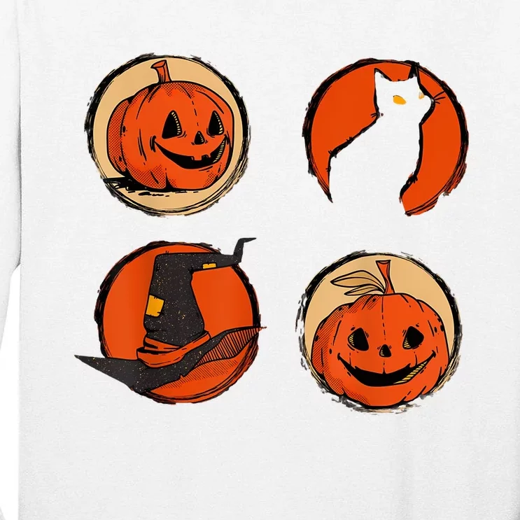 Halloween Hat Pumpkin Cat Costume Women Funny Tall Long Sleeve T-Shirt