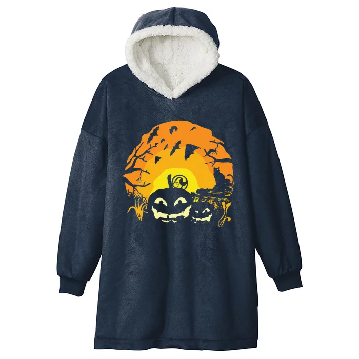 Happy Halloween Pumpkin Bat Trick Or Treat Scary Night Hooded Wearable Blanket