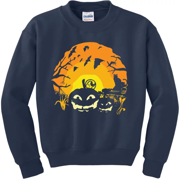 Happy Halloween Pumpkin Bat Trick Or Treat Scary Night Kids Sweatshirt