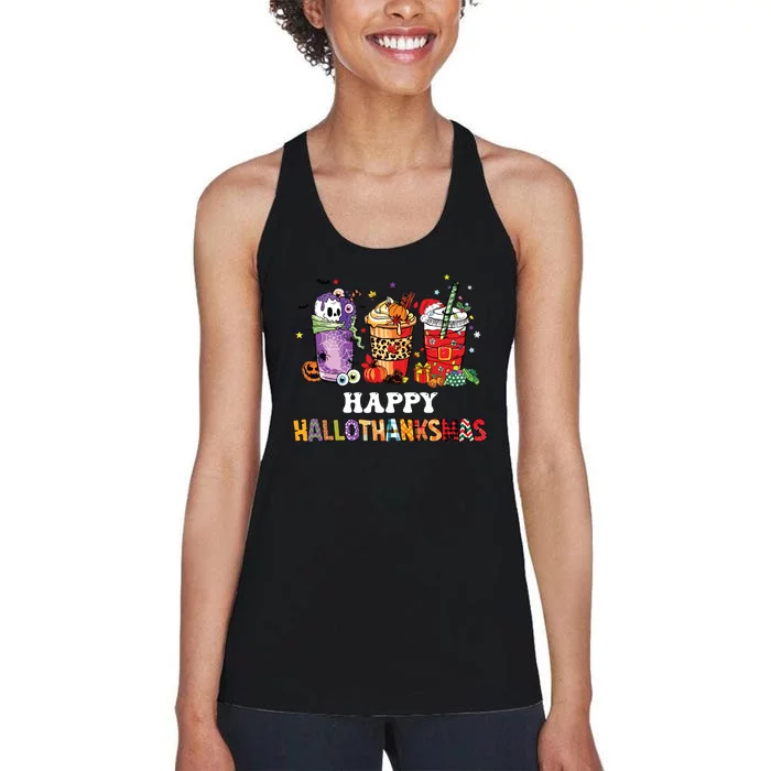 Happy Hallothanksmas Pumpkin Spice Cups Women's Racerback Tank