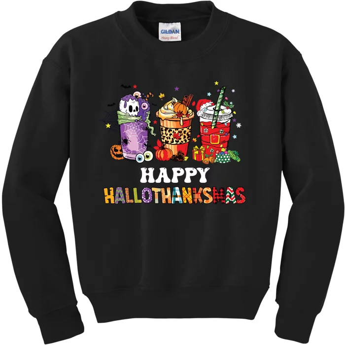 Happy Hallothanksmas Pumpkin Spice Cups Kids Sweatshirt